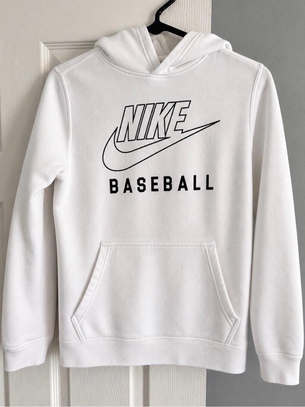 Nike White Hoodie with Black NIKE Swoosh & BASEBALL Graphic